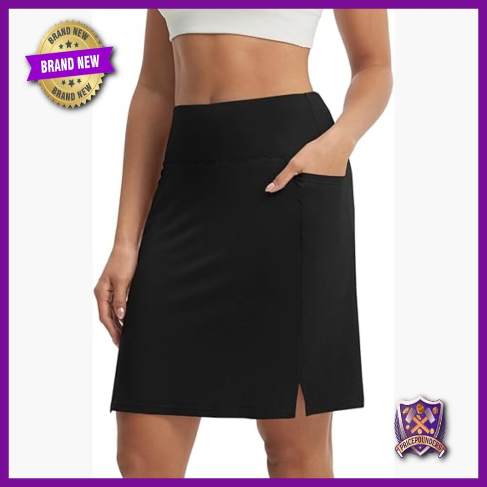 Knee-Length Skort with 4 Pockets UPF50+ High Waisted Athletic Tennis Golf